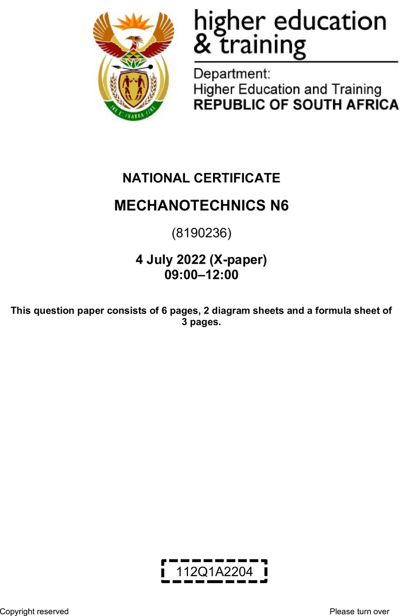 T1120 Mechanotechnics N6 Aug QP 2022