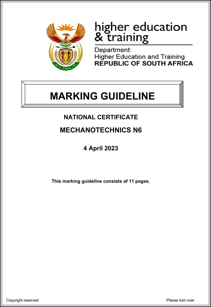 T1120 Mechanotechnics N6 Memo April 2023