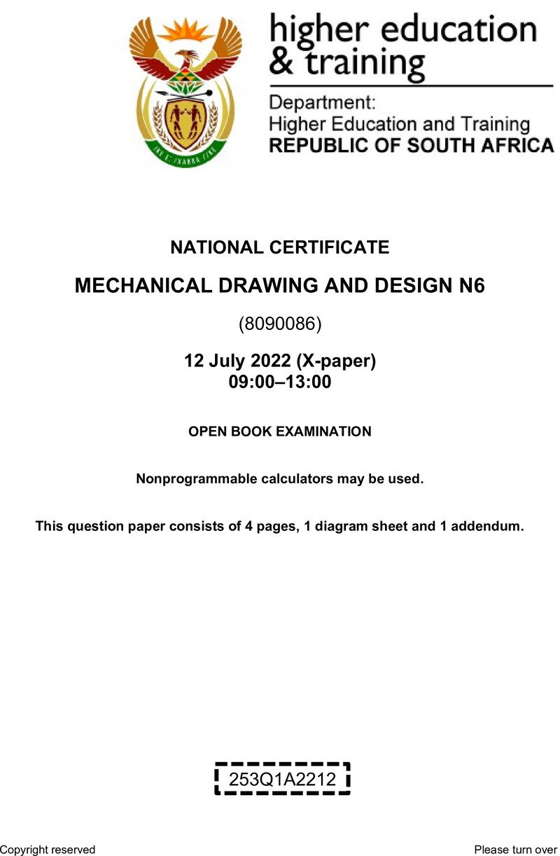 Mechanical Drawing And Design N6 QP Aug 2022