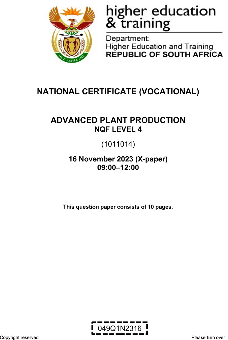 Nc10 Advanced Plant Production L4 QP Nov 2023 preview