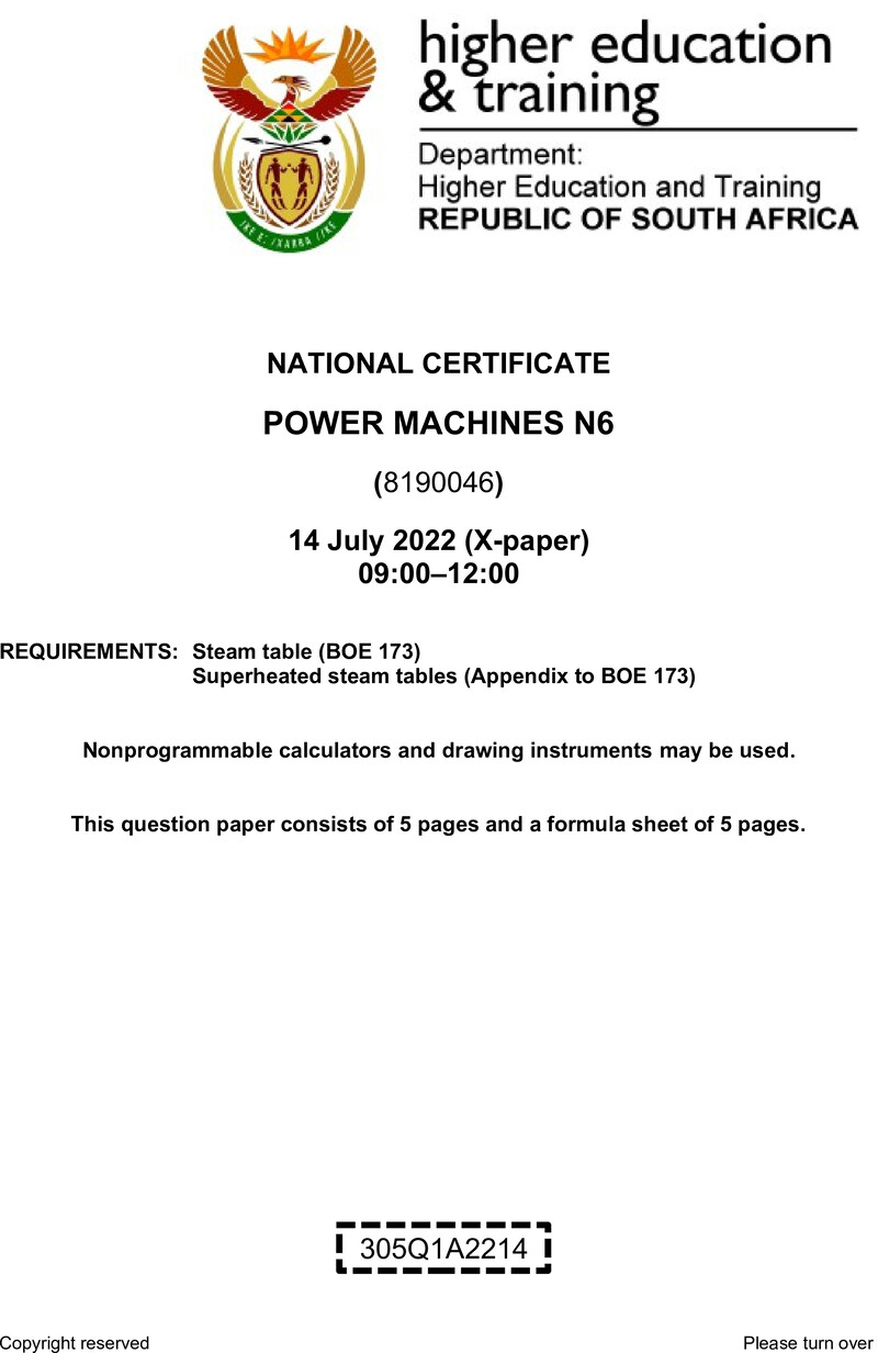T1400 Power Machines N6 QP Aug 2022