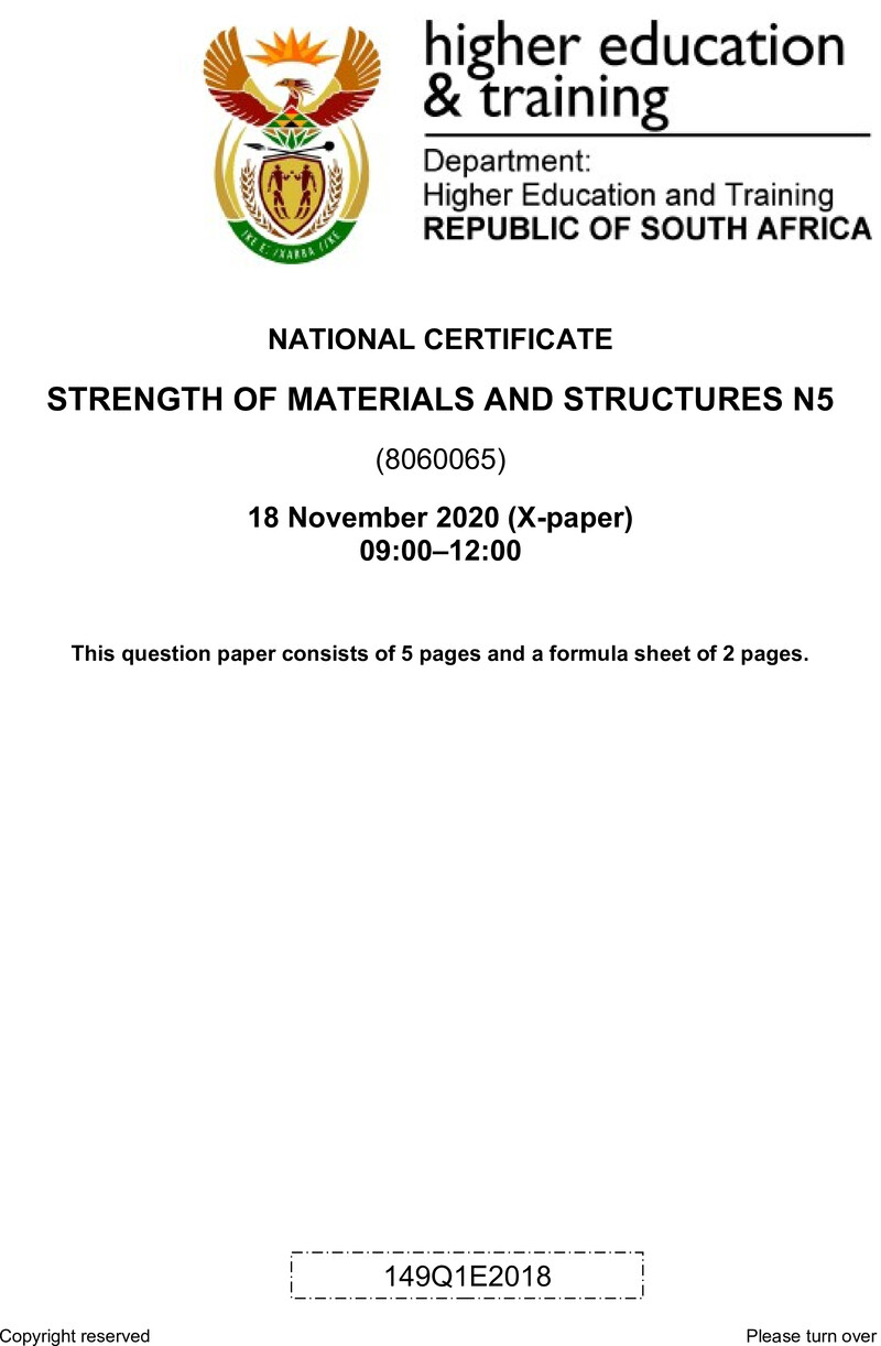 Strength Of Materials And Structures N5 QP Aug 2020