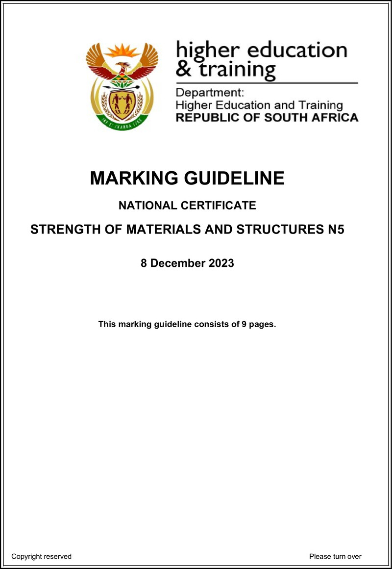 T1650 Strength Of Materials And Structures N5 MEMO Nov 2023 preview