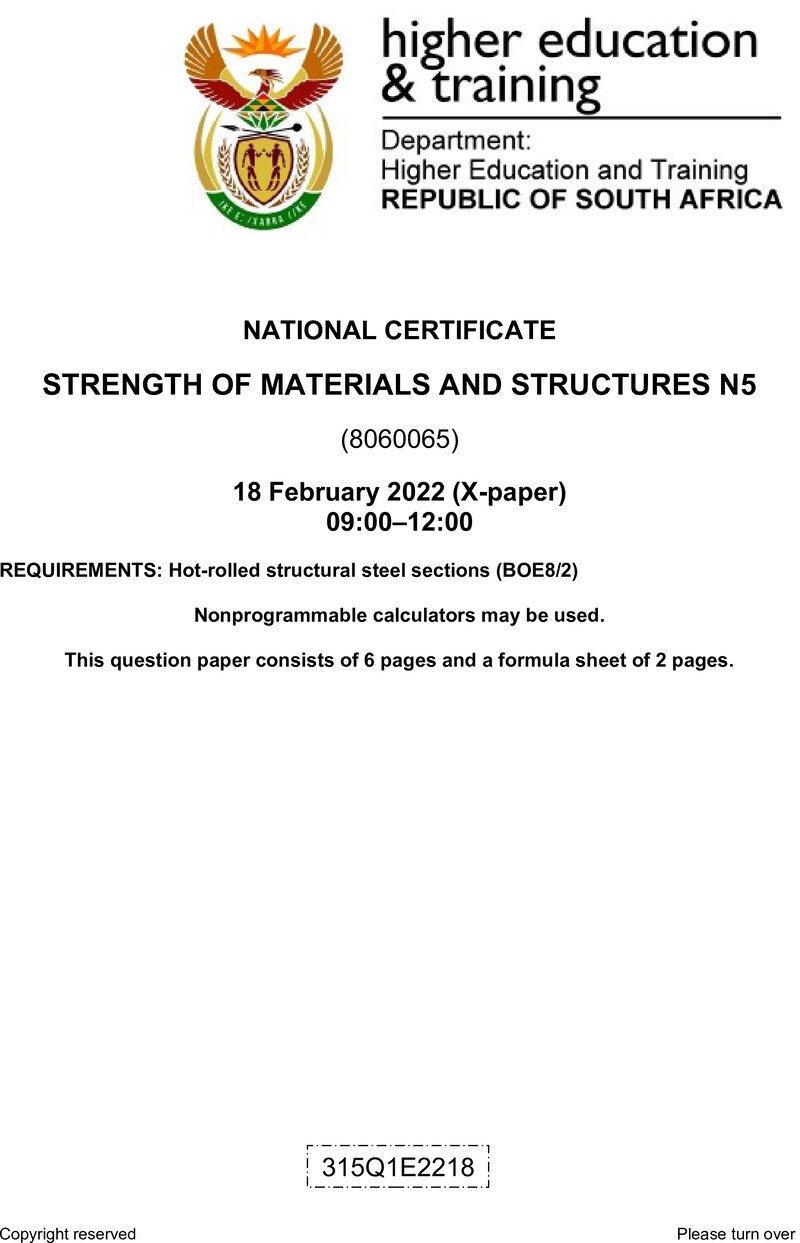 T1650 Strength Of Materials And Structures N5 QP April 2022 preview