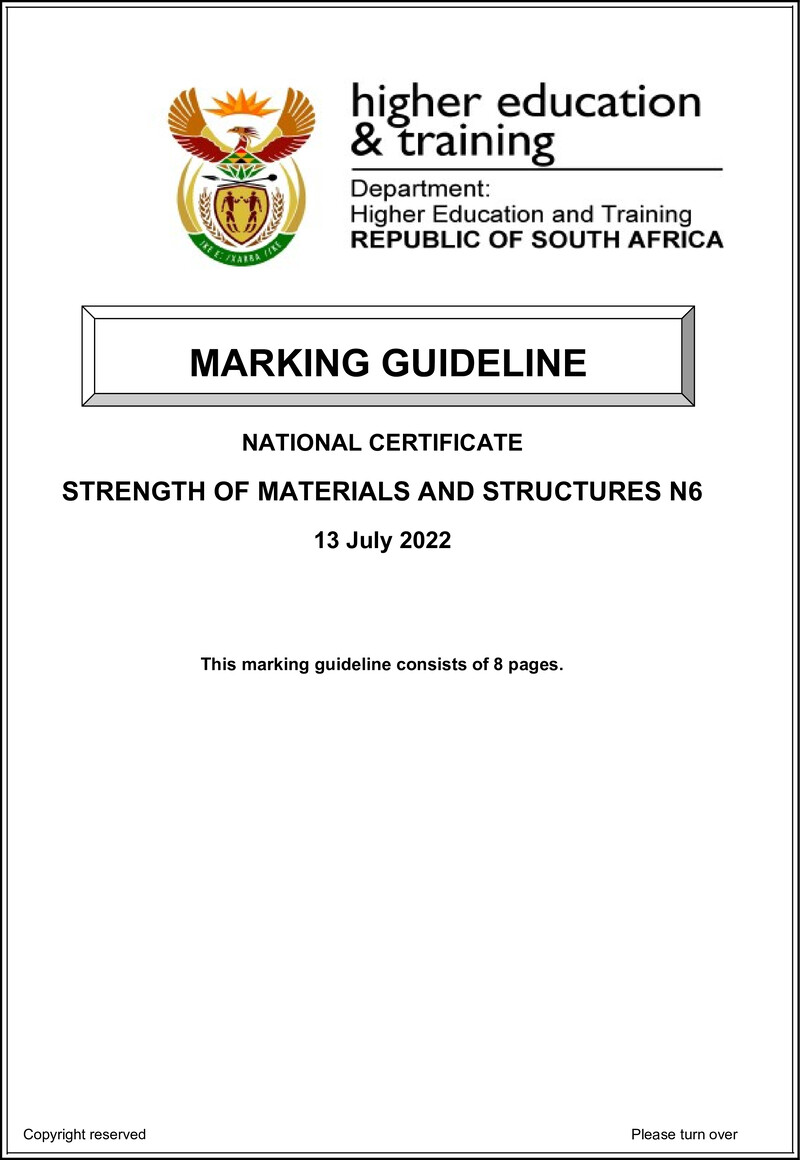 T1660 Strength Of Materials And Structures N6 Memo Aug 2022