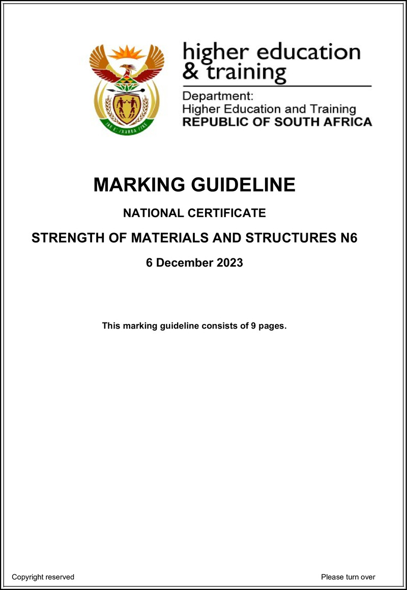 T1660 Strength Of Materials And Structures N6 Nov Memo 2023