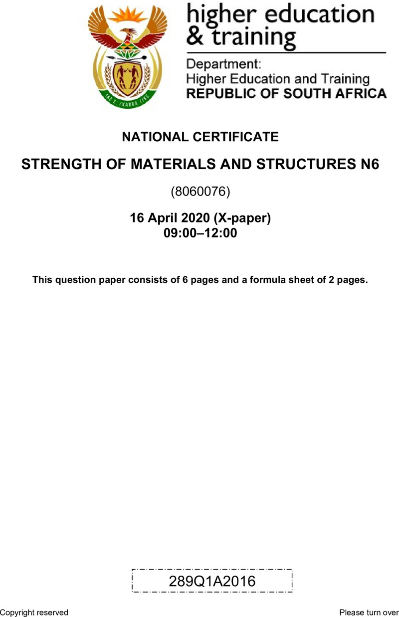 T1660 Strength Of Materials And Structures N6 QP Apr 2020 preview