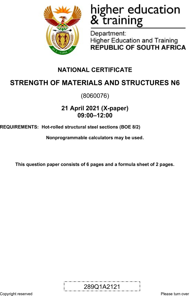 T1660 Strength Of Materials And Structures N6 QP Apr 2021 preview