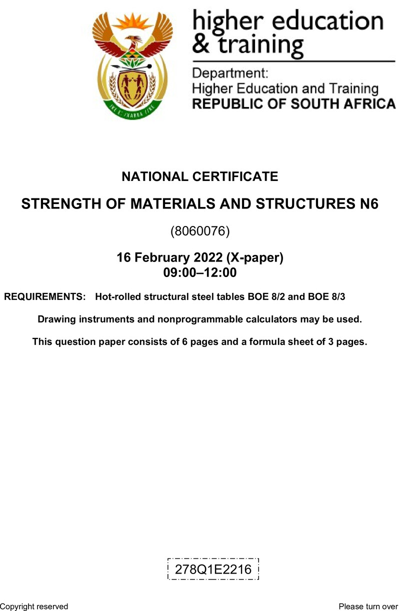 T1660 Strength Of Materials And Structures N6 QP April 2022