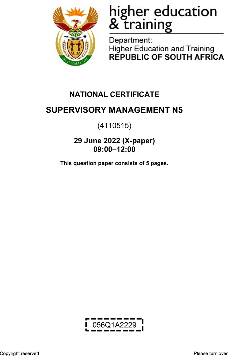T1700 Supervisory Management N5 QP Aug 2022