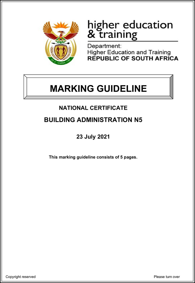T100 Building Administration N5 MEMO Aug 2021 Ed preview