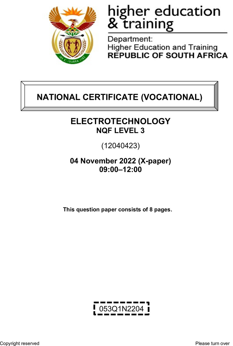 Nc1010 Electrotechnology L3 QP Nov 2022