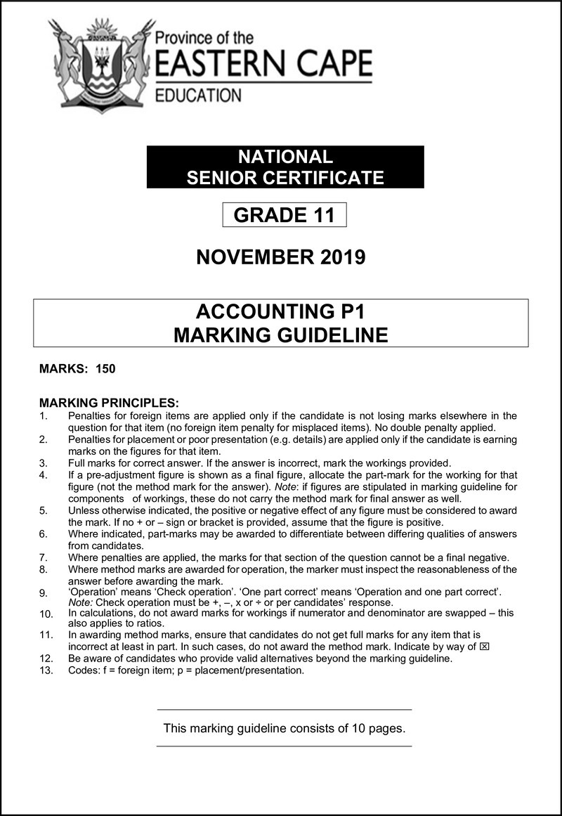 Accounting P1 Gr11 Memo Nov 2019 Eng D