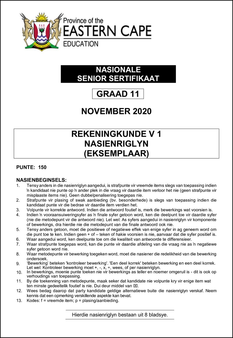 Accounting P1 Gr11 Memo November 2020 Afrikaans Docx