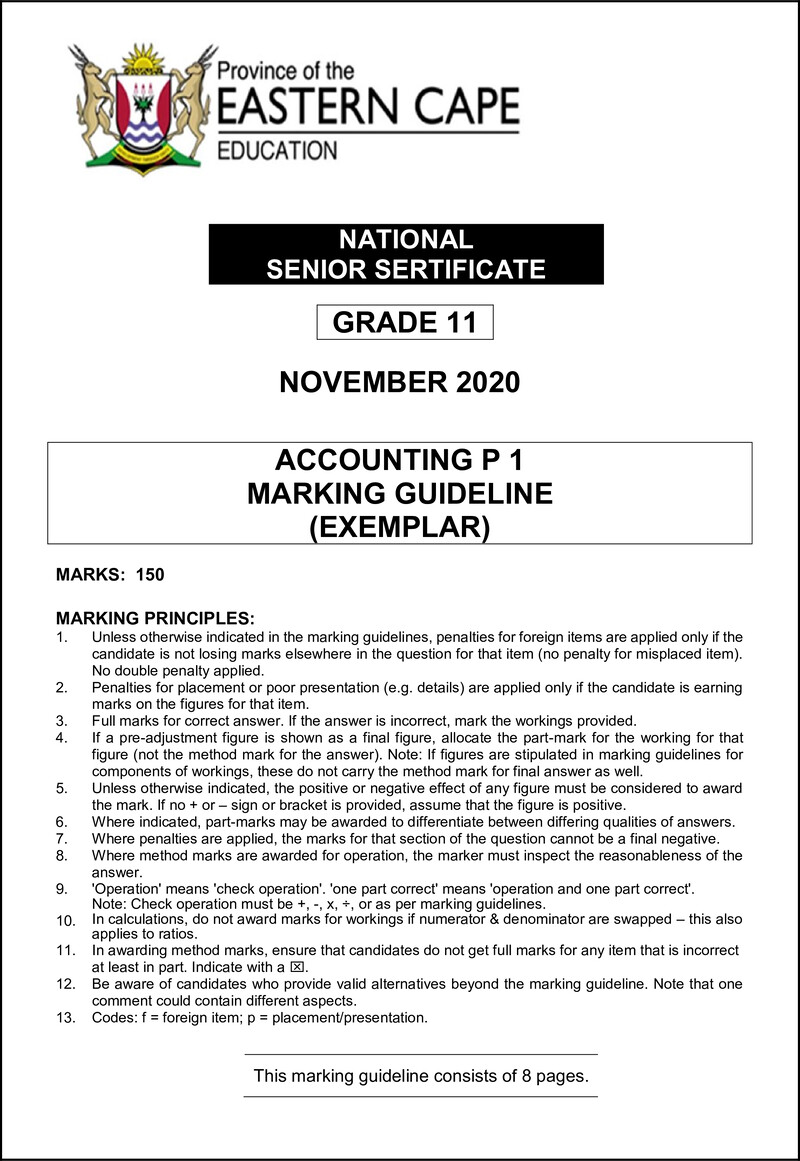 Accounting P1 Gr11 Memo November 2020 English Docx