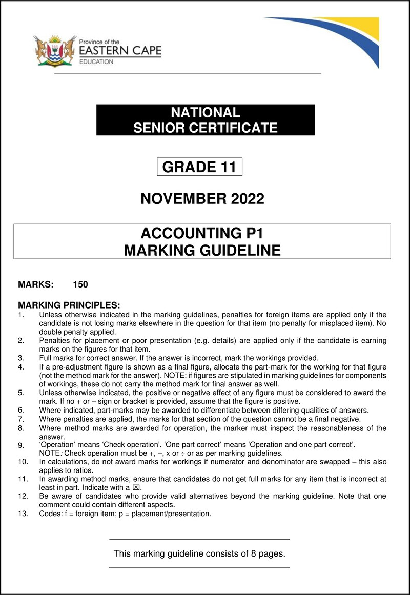 Accounting P1 Gr11 Memo November 2022 Eng