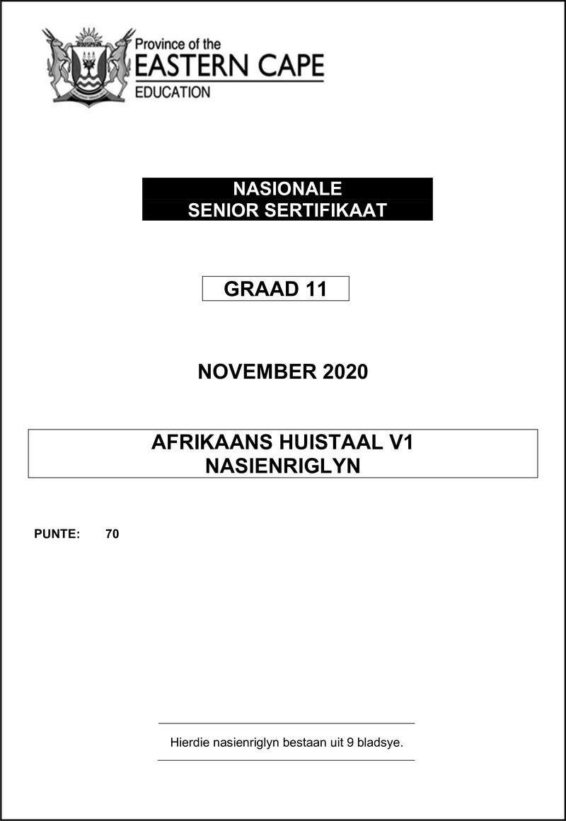 Grade 11 Afrikaans past paper 2020 – afr hl p1 gr11 memo nov2020 d