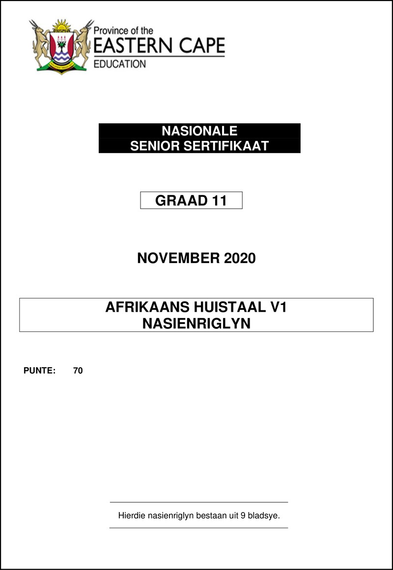 Grade 11 Afrikaans past paper 2020 – afr hl p1 gr11 memo nov2020