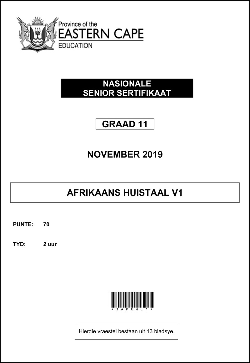 Grade 11 Afrikaans past paper 2019 – afr hl p1 qp nov 2019 d