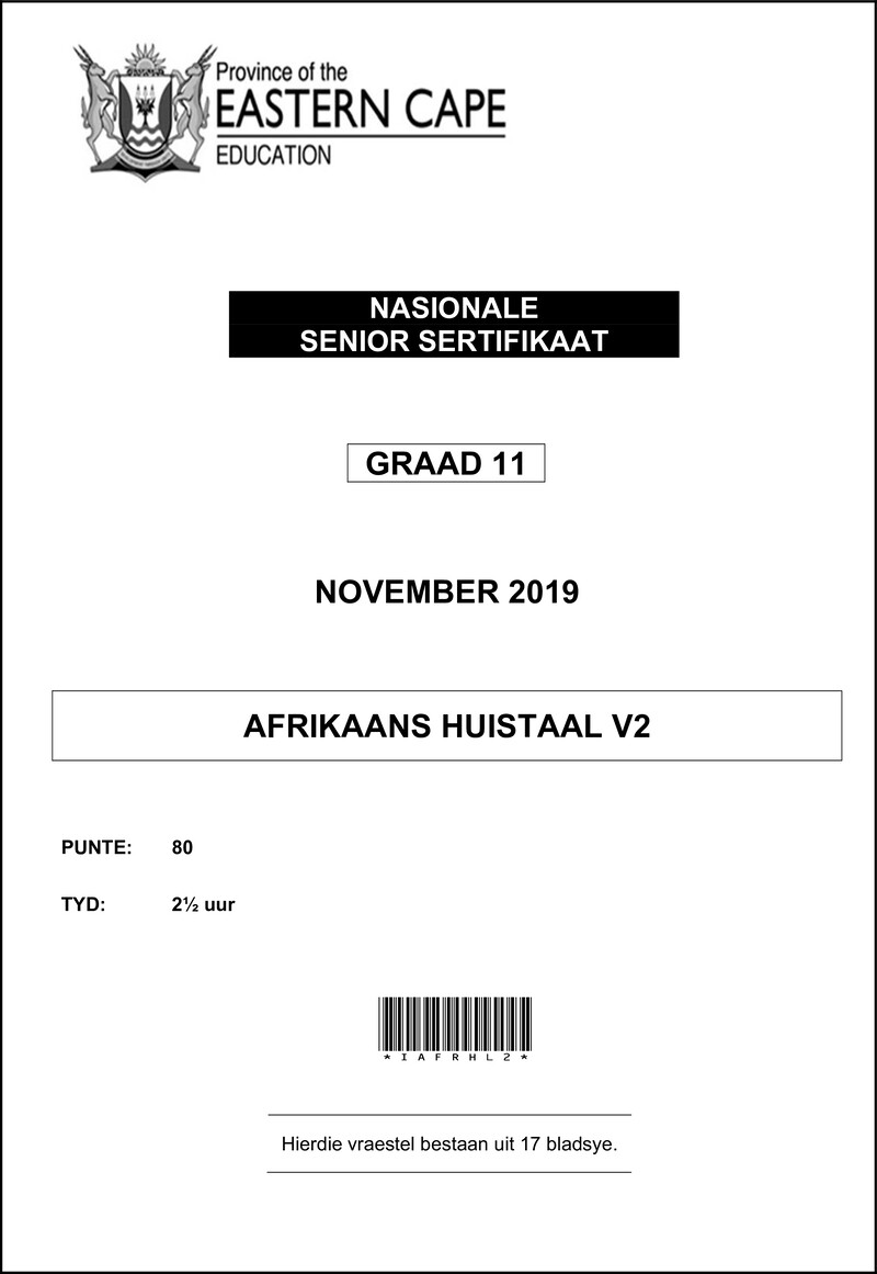 Grade 11 Afrikaans past paper 2019 – afr hl p2 gr11 qp nov 2019 d