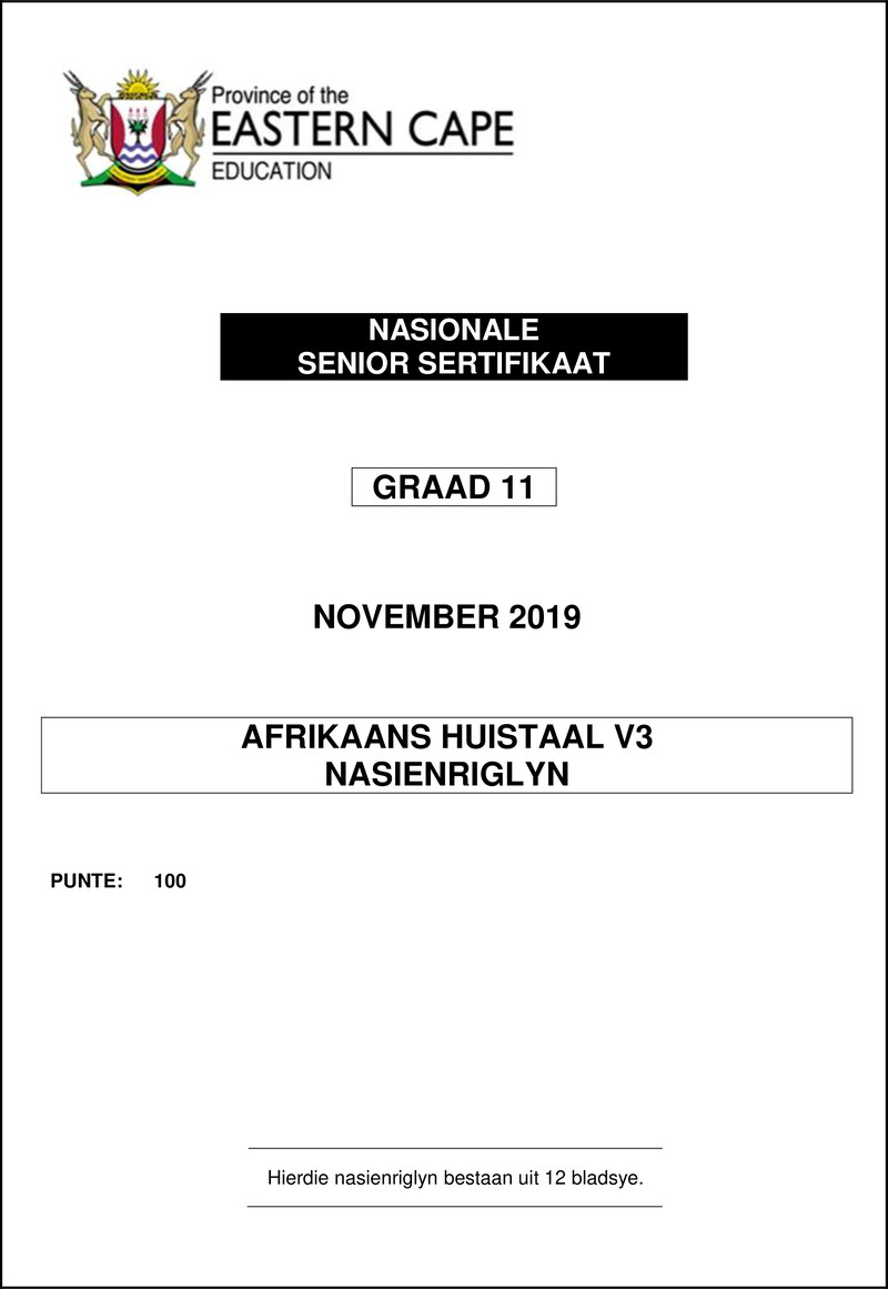 Grade 11 Afrikaans past paper 2019 – afr hl p3 gr11 memo nov 2019