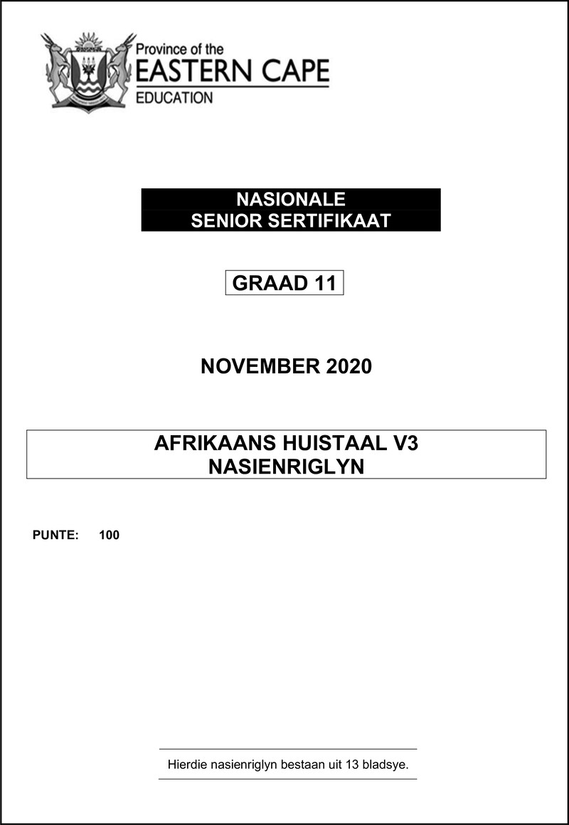 Grade 11 Afrikaans past paper 2020 – afr hl p3 gr11 memo nov 2020 d