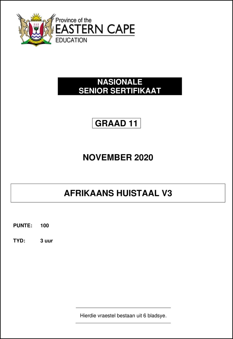 Grade 11 Afrikaans past paper 2020 – afr hl p3 gr11 qp nov 2020