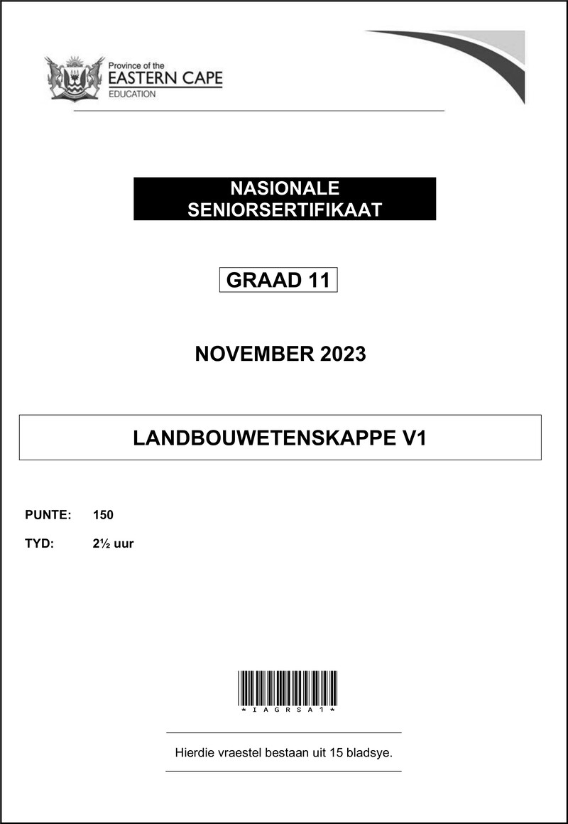 Grade 11 Landbouwetenskappe past paper 2023 – agric sciences p1 qp gr11 nov 2023 afr d