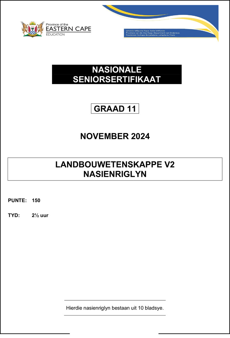 Grade 11 Agricultural Sciences past paper 2024 – agricultural sciences p2 gr11 memo nov2024 afr