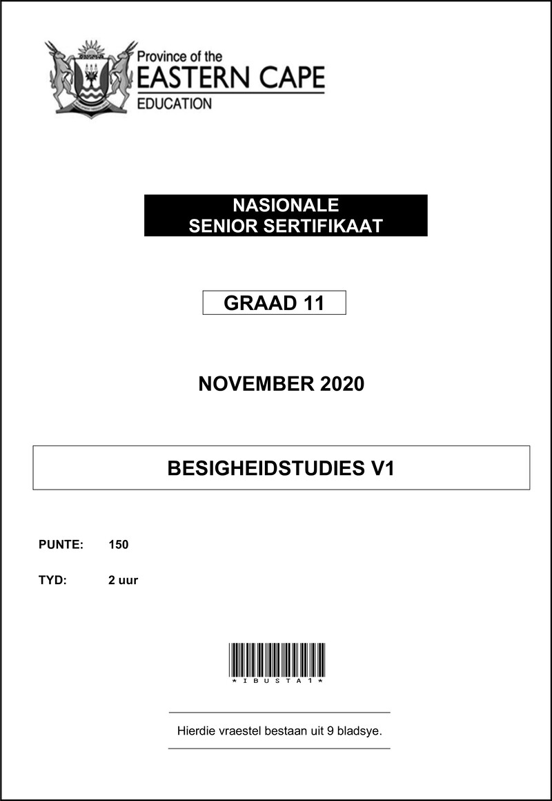 Bstd Afr Grade 11 P1 QP Memo 2020 D