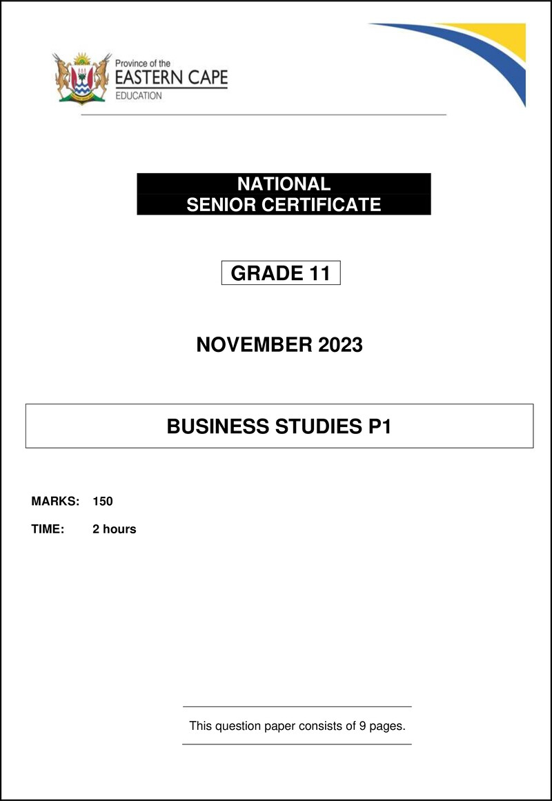 Grade 11 Business Studies past paper 2023 – business studies p1 gr11 qp nov2023 eng