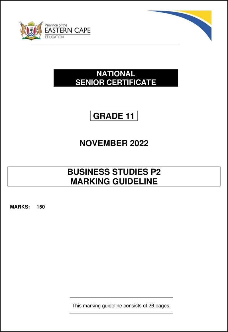 Business Studies P2 Grade11 Memo Nov2022 Eng