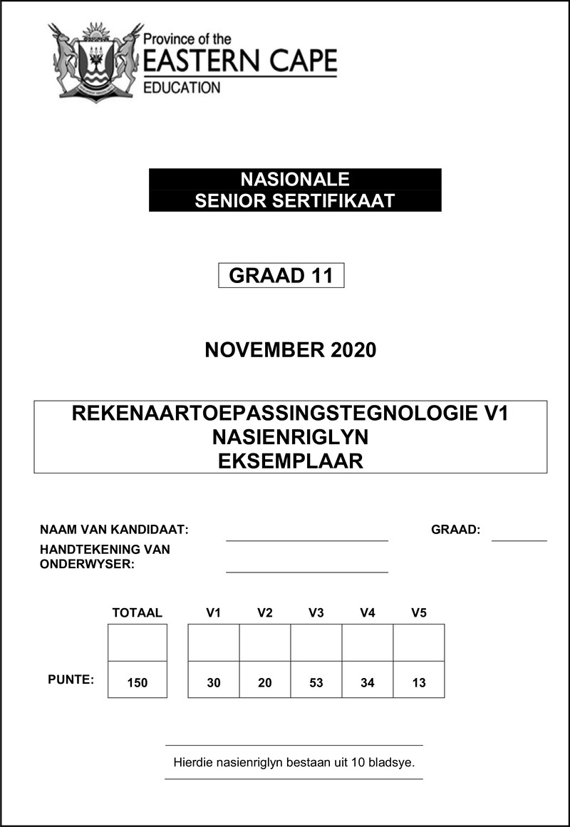 Grade 11 Rekenaartoepassingstegnologie past paper 2020 – cat p1 memo gr11 nov 2020 afr d