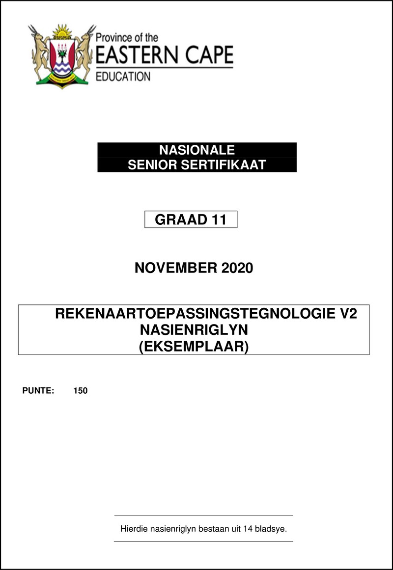 Grade 11 Rekenaartoepassingstegnologie past paper 2020 – cat p2 gr11 memo november 2020 afr