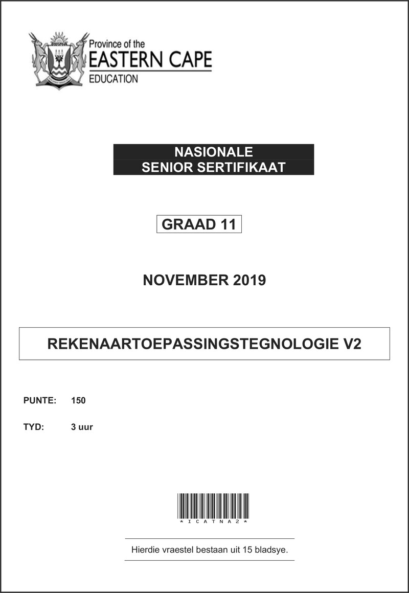 Grade 11 Rekenaartoepassingstegnologie past paper 2019 – cat p2 gr11 qp november 2019 afr dd