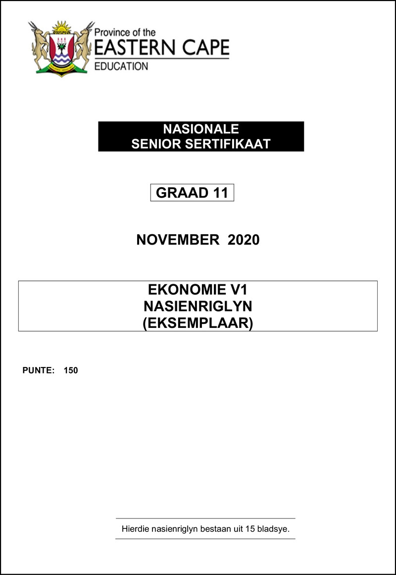 Grade 11 Ekonomie past paper 2020 – ekon v1 gr11 memo nov 2020