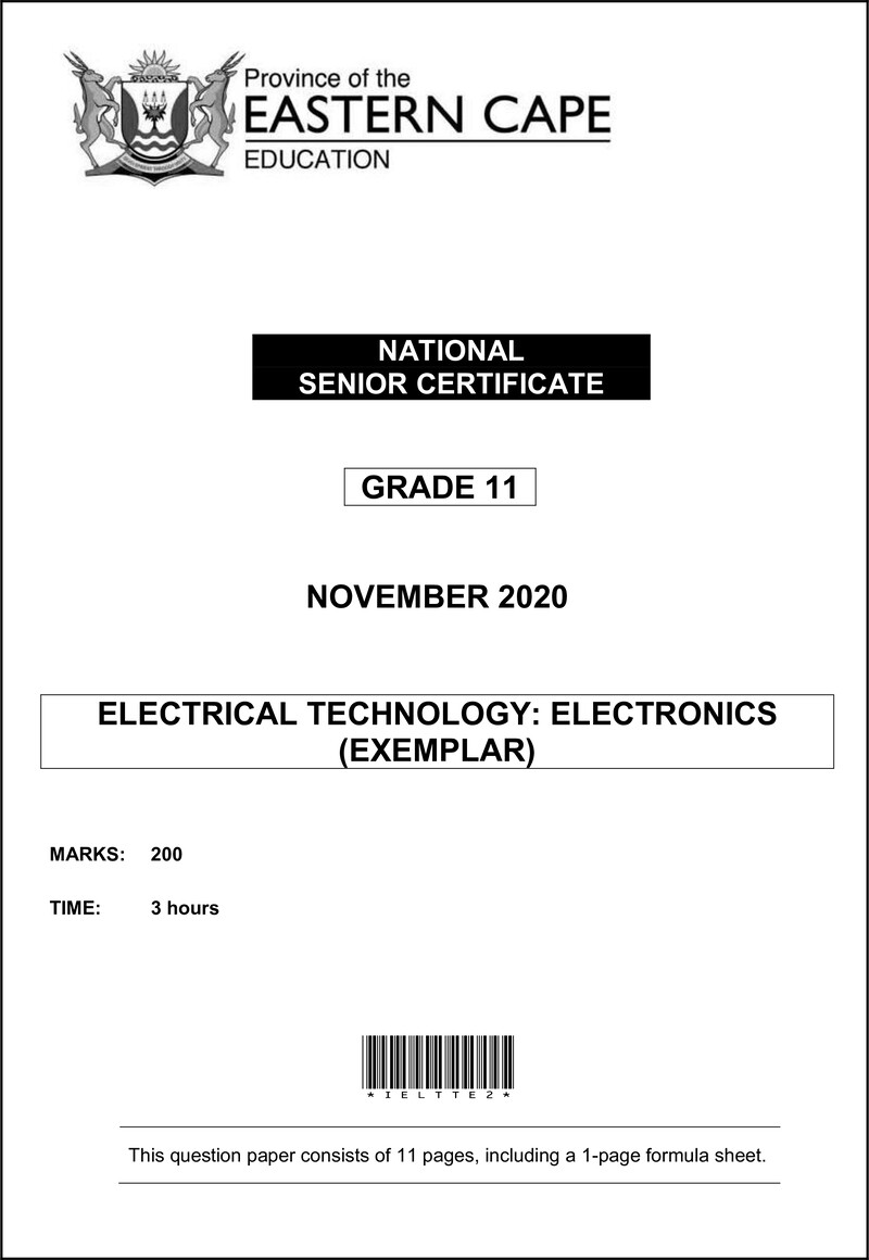 Grade 11 Electrical Technology past paper 2020 – elec tech gr11 qp memo nov2020 electronics eng d