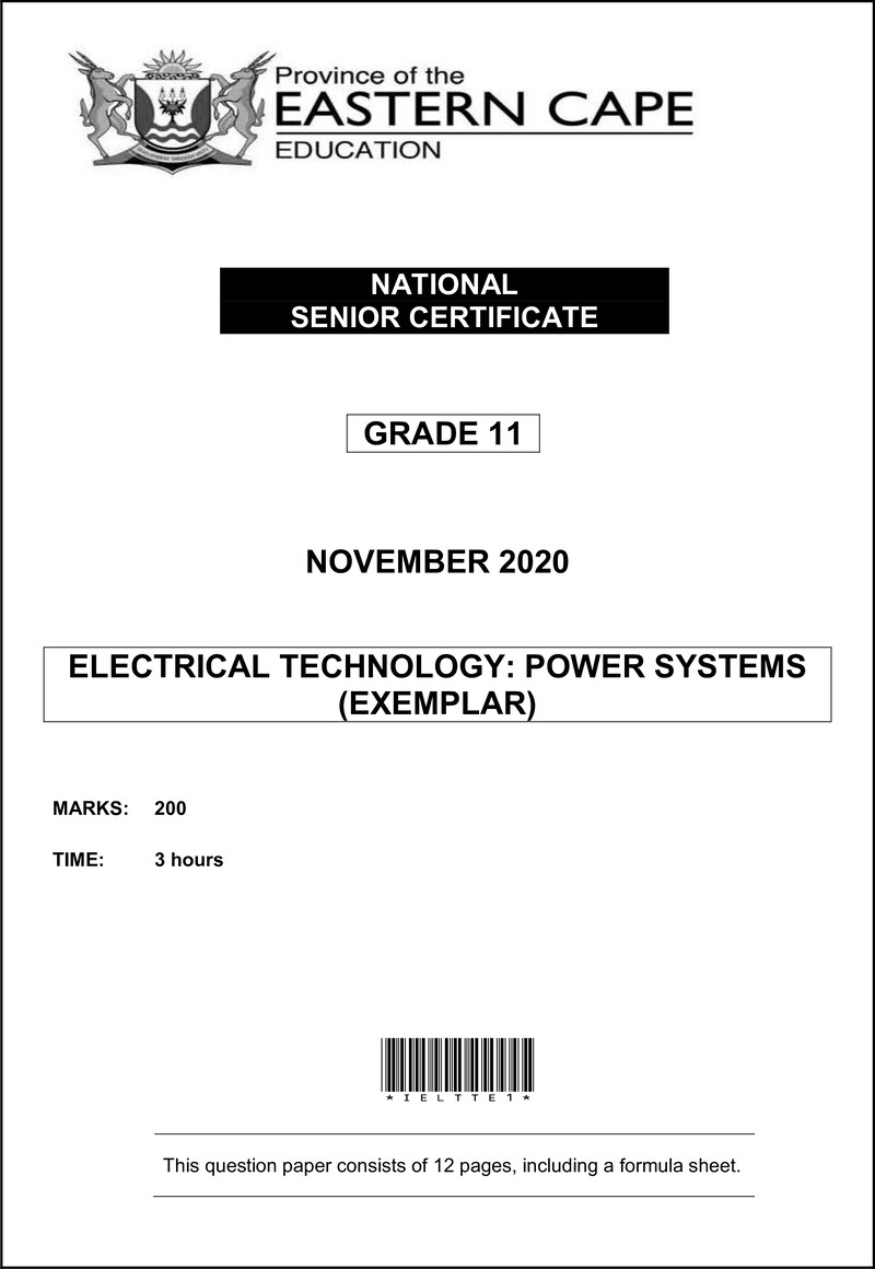 Grade 11 Electrical Technology past paper 2020 – elec tech gr11 qp memo nov2020 power eng d