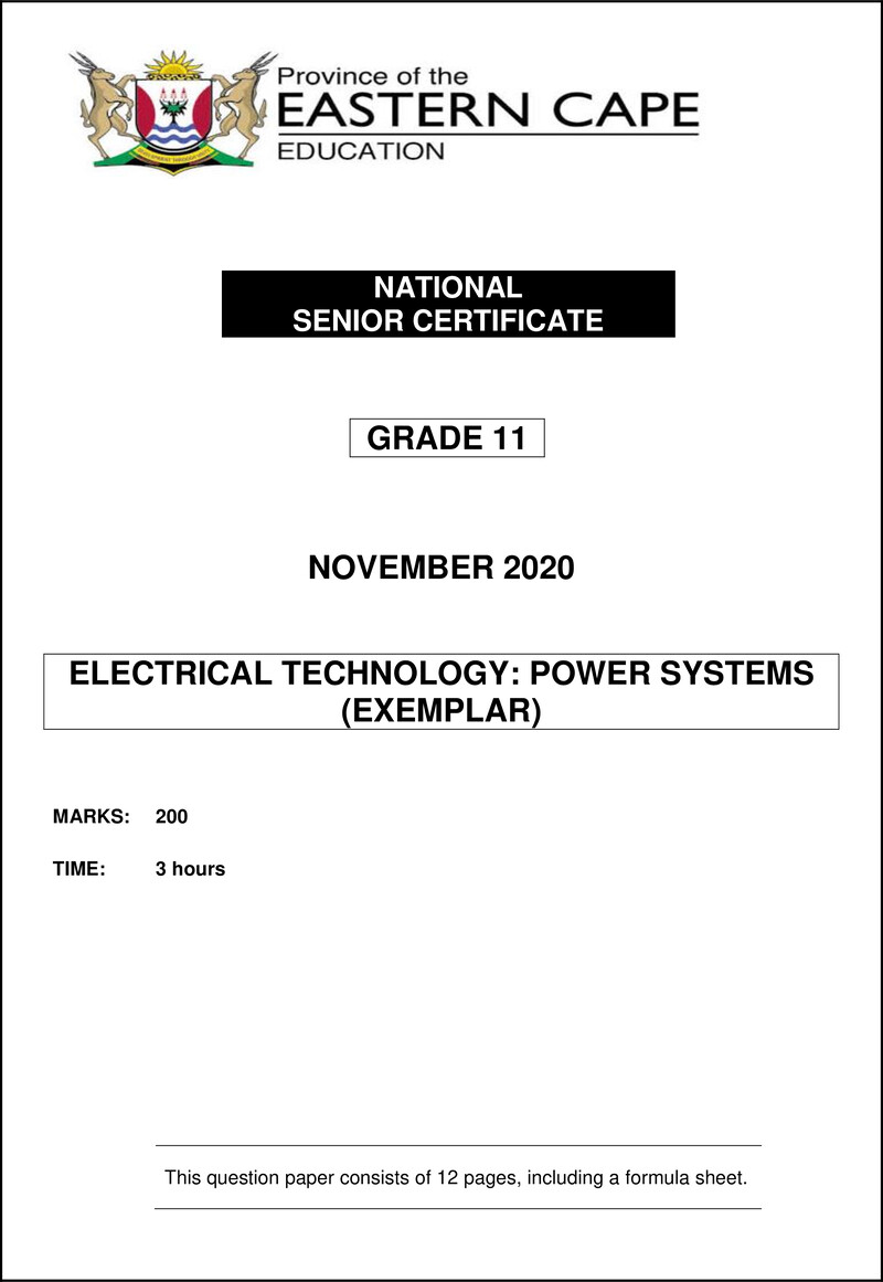 Grade 11 Electrical Technology past paper 2020 – elec tech gr11 qp nov2020 power eng