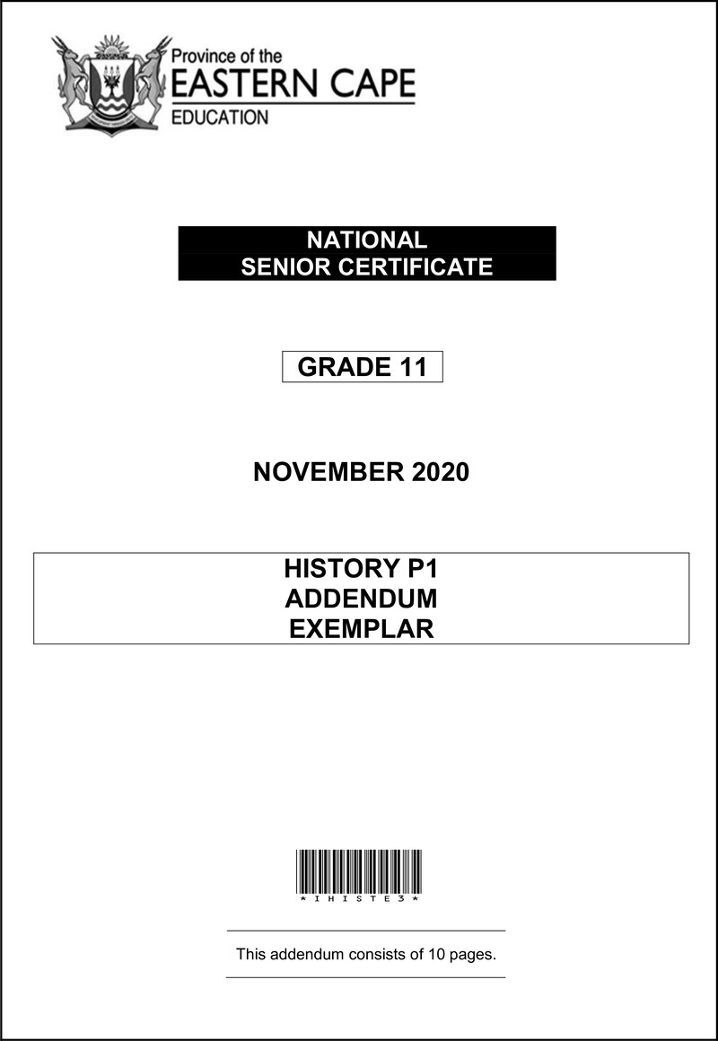 Grade 12 History past paper 2020 – history p1 gr12 adden nov2020 eng d