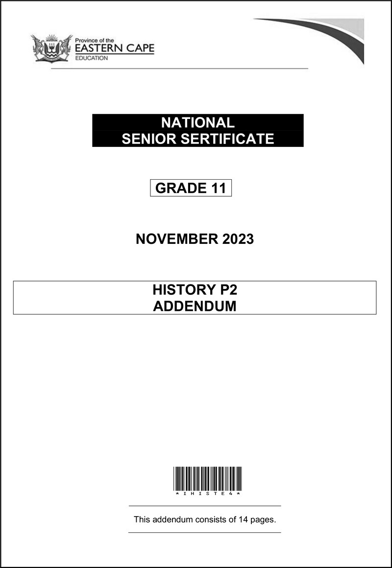 Grade 11 History past paper 2023 – history p2 gr11 addendum nov2023 eng d 1