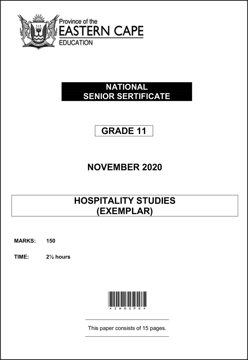 Hospitality Studies QP Memo Gr11 Nov2020 Eng D
