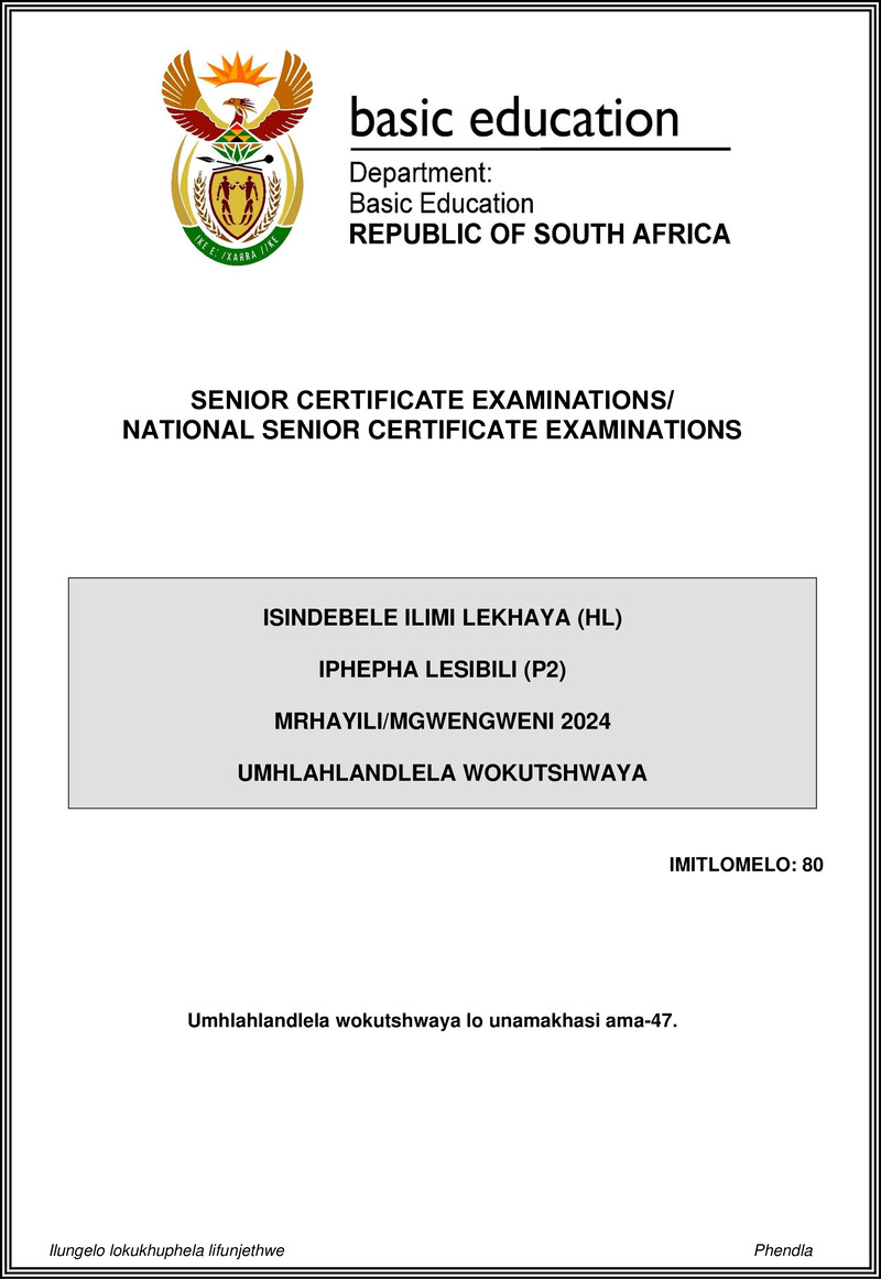 Isindebele Hl P2 May June 2024 Mg