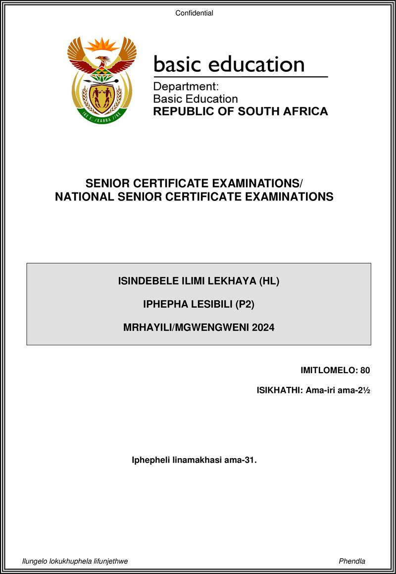 Isindebele Hl P2 May June 2024