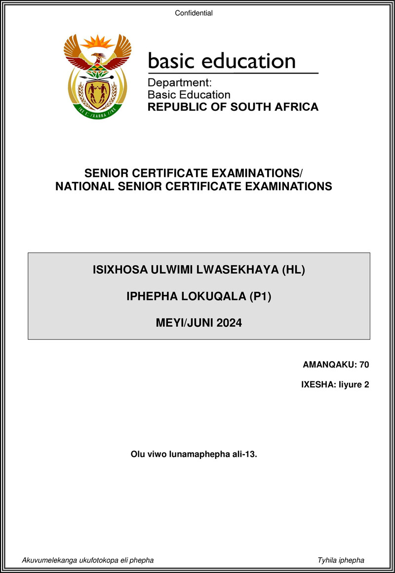 Isixhosa Hl P1 May June 2024