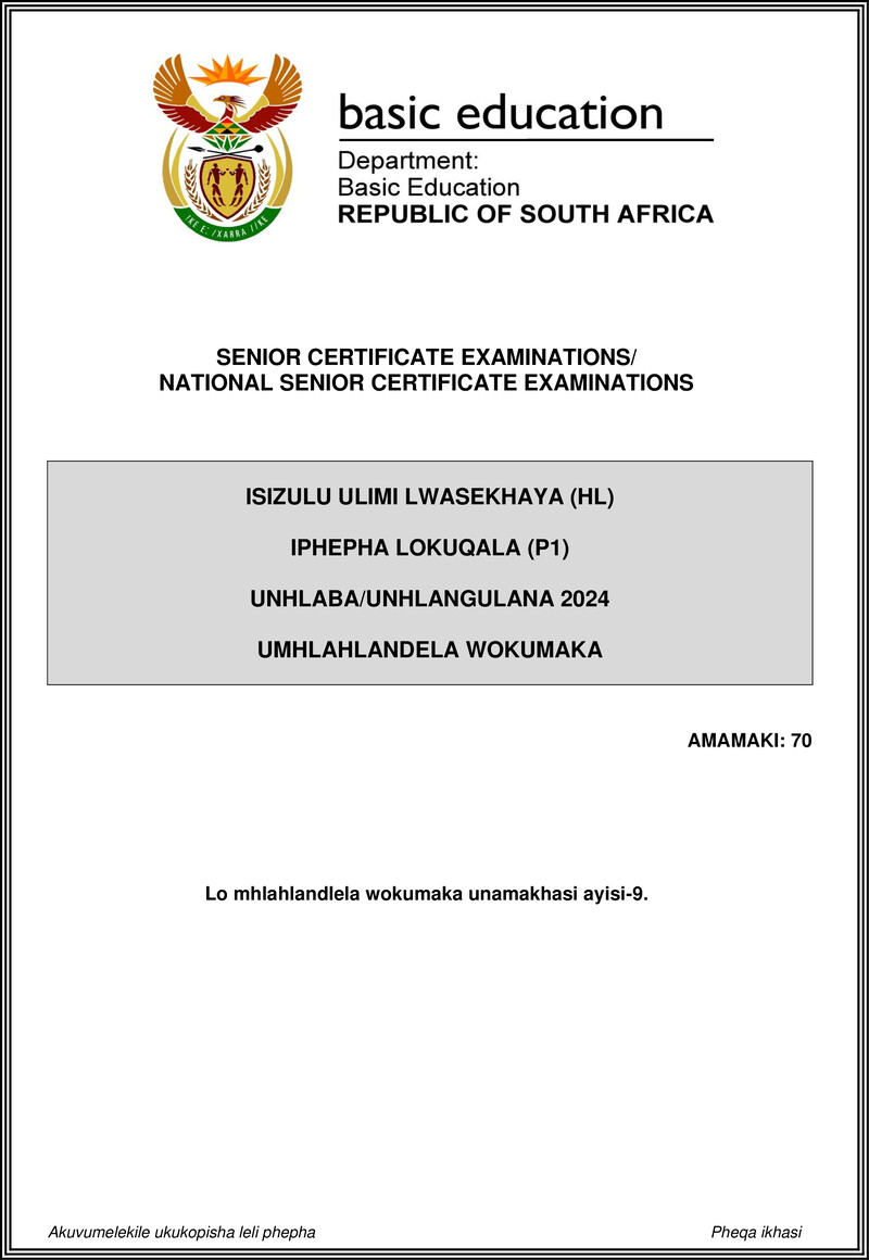 Isizulu Hl P1 May June 2024 Mg
