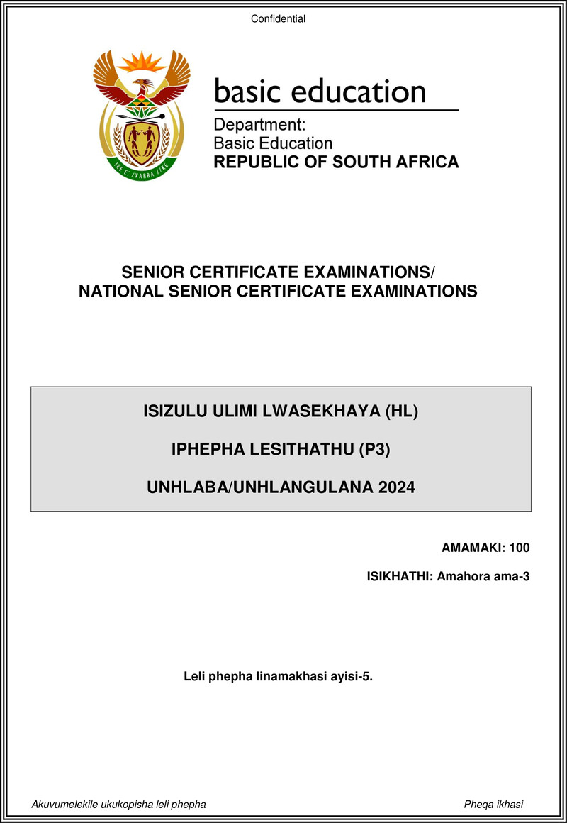 Isizulu Hl P3 May June 2024