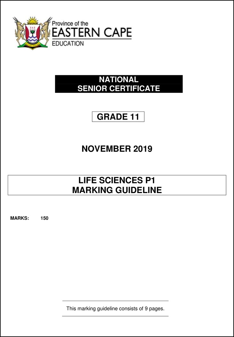 Life Sciences P1 Gr11 Memo Nov2019 Eng Latest