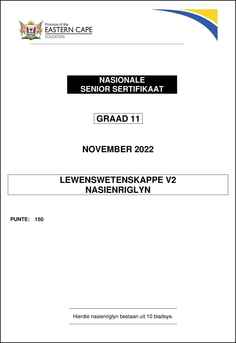 Grade 11 Life Sciences past paper 2022 – life sciences p2 gr11 memo nov2022 afr