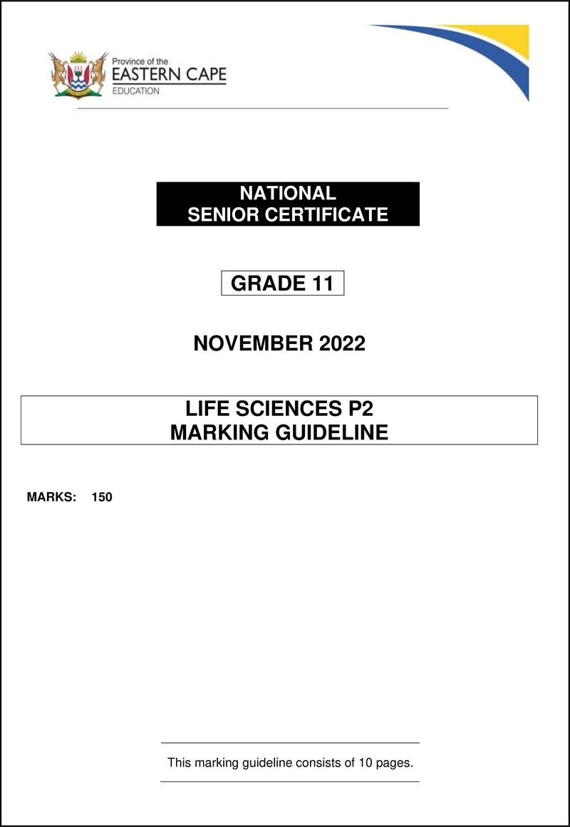 Grade 11 Life Sciences past paper 2022 – life sciences p2 gr11 memo nov2022 eng